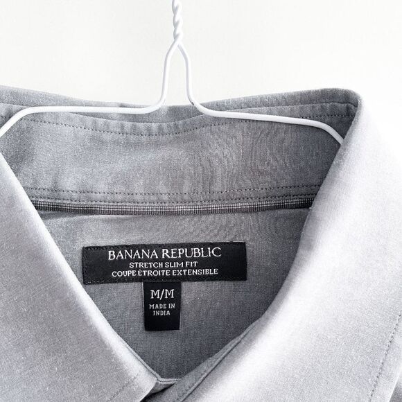 Banana Republic Mens Button Down Shirt Long Sleeve Stretch Slim Fit Charcoal Med - Picture 4 of 8